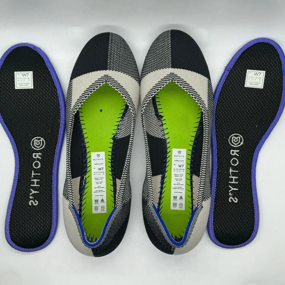 Rothy's THE FLAT Shoes Size 7.5 Retired Buffalo Plaid Round Cap Toe Slip On - Picture 9 of 11